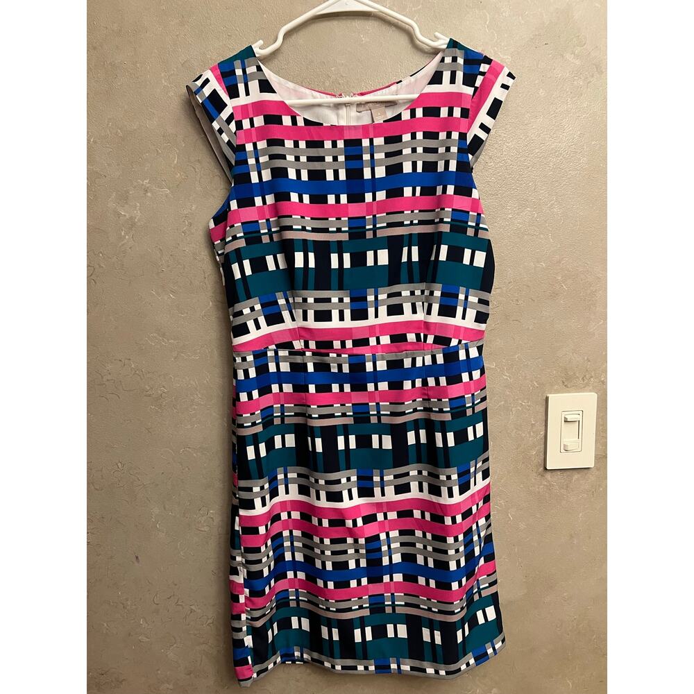Banana Republic Multicolor Geometric Plaid Print Sleeveless Sheath Dress Size 6 - Picture 3 of 9